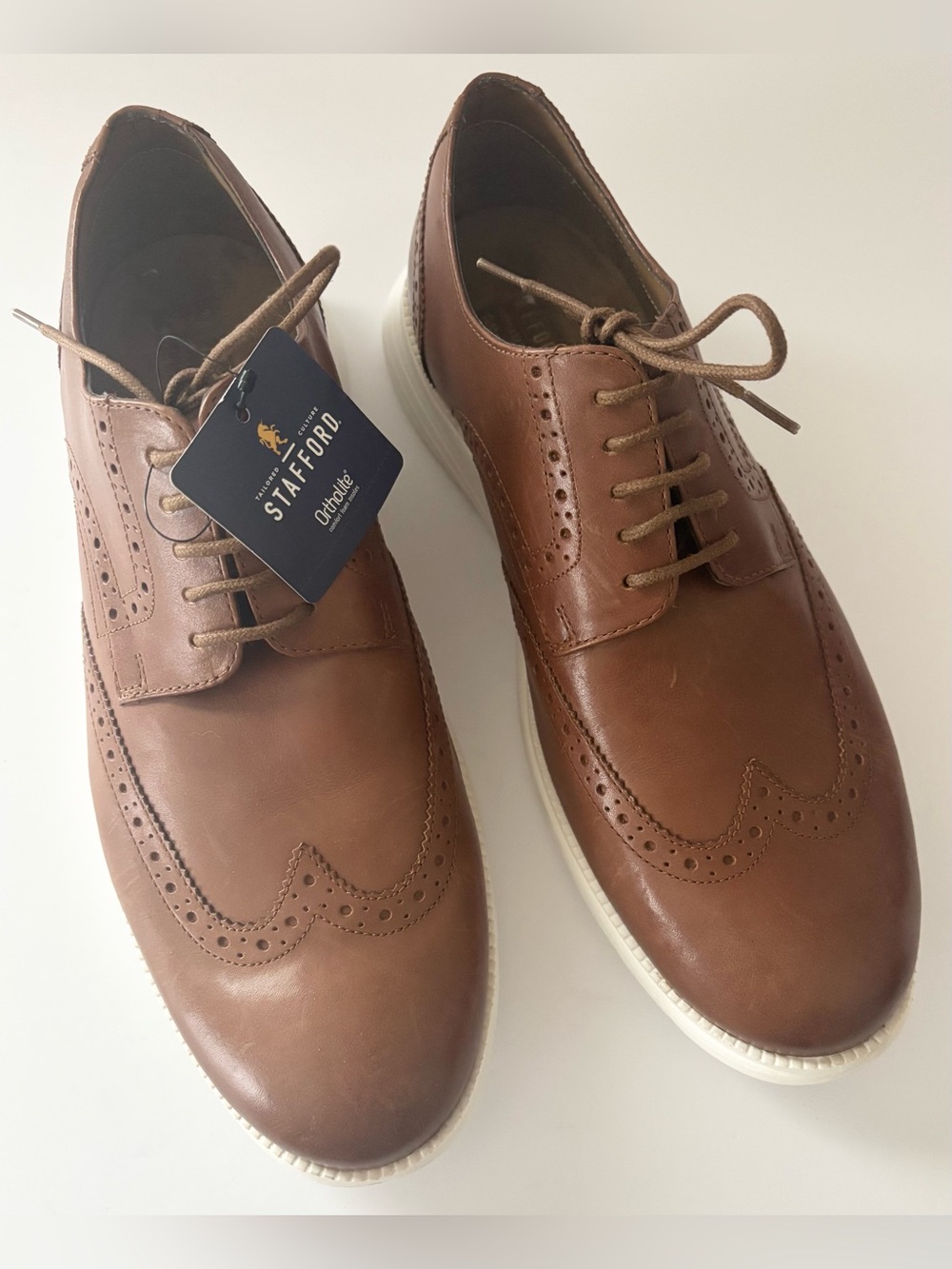 NWT Stafford St Alder Cognac Leather Oxford Style Dress Shoes